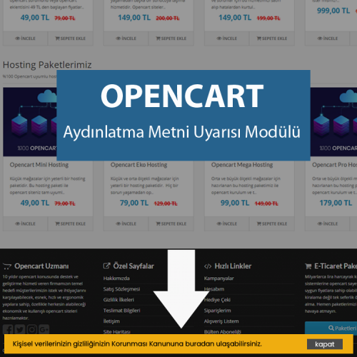 Opencart Aydınlatma Metni Uyarısı Modülü